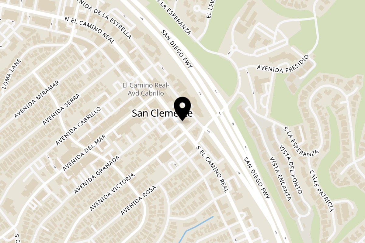 Map showing the location of Krazy Kooters on 215 S El Camino Real in San Clemente